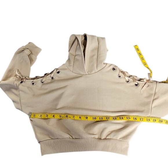 SHEIN Girls Cat Ear Hoodie, Lace Up Arm, Crop,Pullover, Beige, Size 10Y - Picture 7 of 8